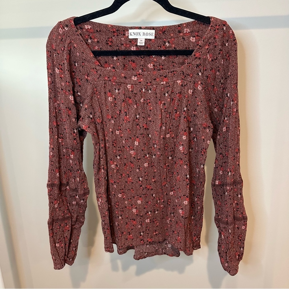 Knox Rose Boho Floral Long Sleeve Tunic Top – Women’s Medium